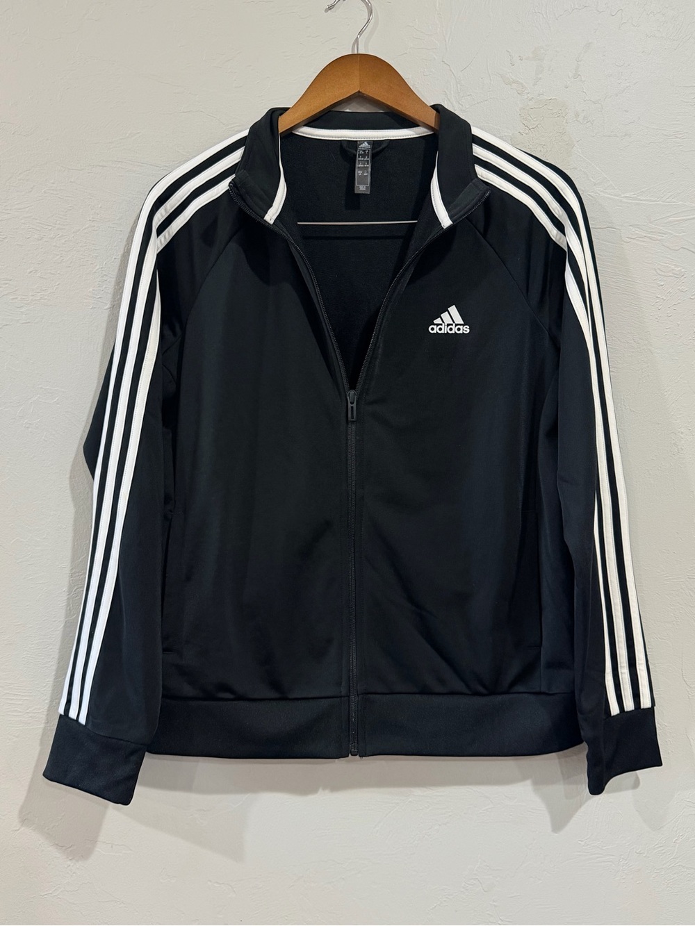 adidas Women's Essentials Warm-Up Slim 3-Stripes Track Jacket – Black, Size L